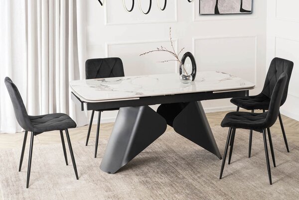 Ceramiczny stół z rozkładanym blatem Verona 160-240 cm, biały marmur/czarny