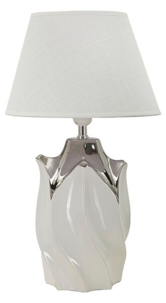 Biała/w kolorze srebra lampa stołowa ceramiczna z tekstylnym kloszem (wysokość 51 cm) Shiney – Mauro Ferretti