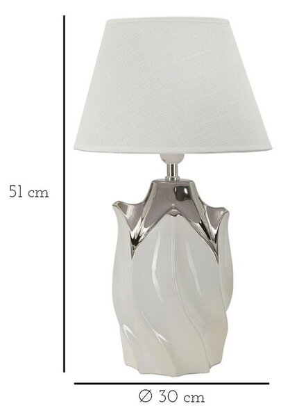 Biała/w kolorze srebra lampa stołowa ceramiczna z tekstylnym kloszem (wysokość 51 cm) Shiney – Mauro Ferretti