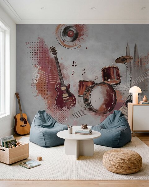Fototapety Instrumenty muzyczne w ciepłych odcieniach bordowym, Tapety Wyjątkowe, w05546v1 : Uwalls.pl