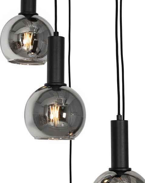 Lampa wisząca w stylu art deco czarna z dymionym szkłem okrągła 5-światłowa - Josje