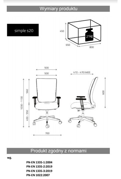 Krzesło biurowe Simple Soft, zgodne z normą BHP