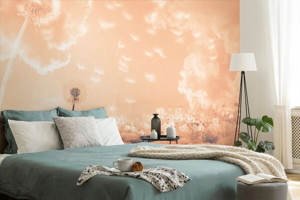 Tapeta magiczne mlecze na łące Peach Fuzz