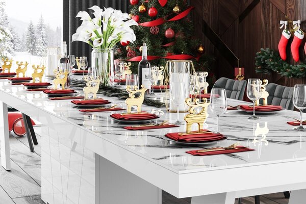 Stół w wysokim połysku Grande 160 Hubertus rozkładany do 412 marmur/biały