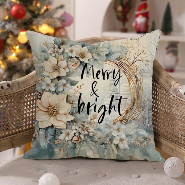 Świąteczna poszewka na poduszkę MERRY & BRIGHT 45x45 cm, beżowy