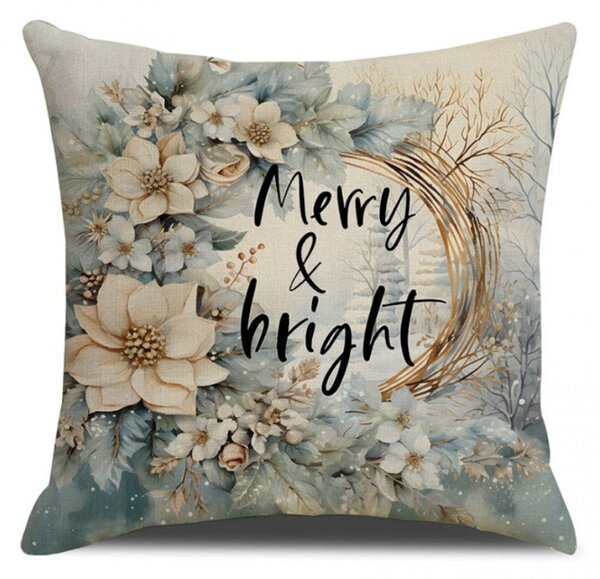 Świąteczna poszewka na poduszkę MERRY & BRIGHT 45x45 cm, beżowy