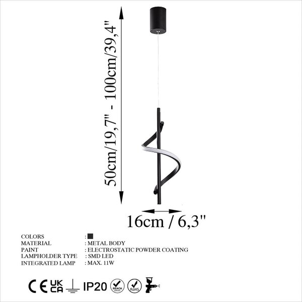 Czarna lampa wisząca LED ø 16 cm Likma – Opviq lights