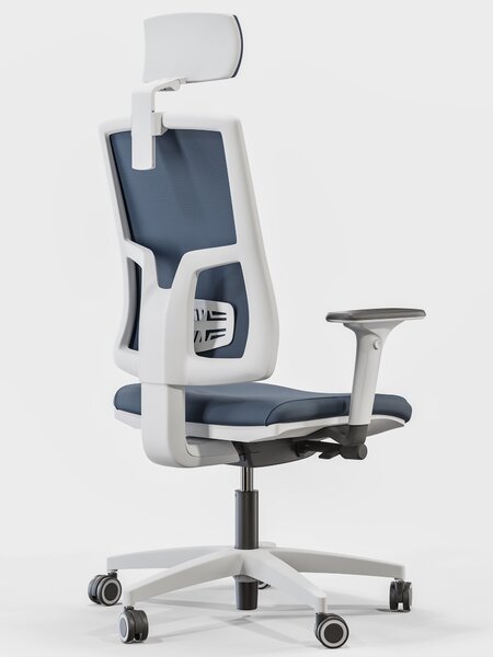 Obrotowe krzesło do biura Skill Soft White, zgodne z normą BHP