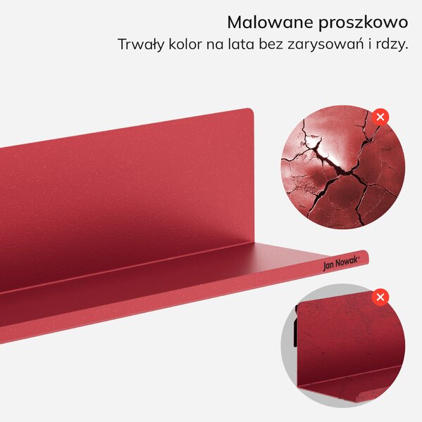 Półka wisząca metalowa czerwona, 1200 mm: JOANNE Modern