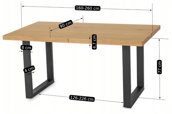 Duży stół rozkładany Edwin 160-260 cm industrialny