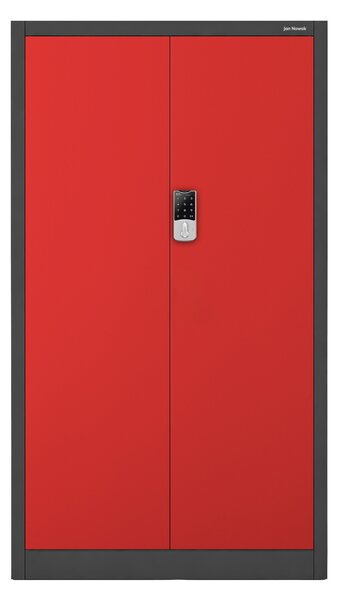 Biurowa szafa metalowa z zamkiem na szyfr antracytowo-czerwona: DANIEL, 900 x 1850 x 400 mm