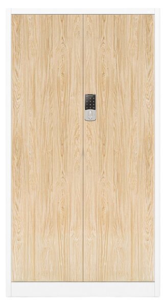 Biurowa szafa metalowa z zamkiem na szyfr biała / dąb sonoma: Eco Design DANIEL, 900 x 1850 x 400 mm