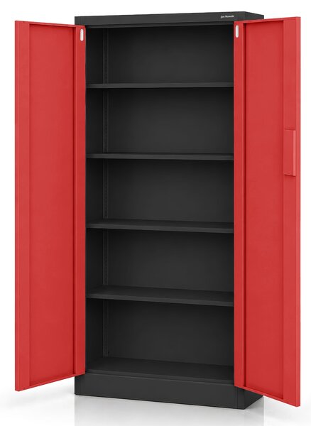 Biurowa szafa metalowa z zamkiem na szyfr antracytowo-czerwona: DANIEL, 900 x 1850 x 400 mm