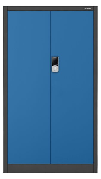 Biurowa szafa metalowa z zamkiem na szyfr antracytowo-niebieska: DANIEL, 900 x 1850 x 400 mm