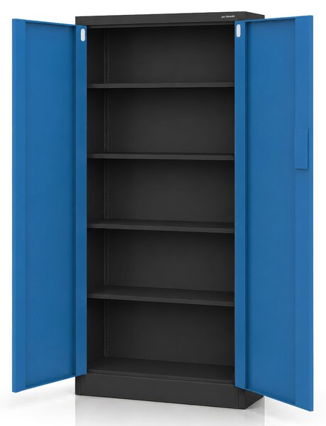 Biurowa szafa metalowa z zamkiem na szyfr antracytowo-niebieska: DANIEL, 900 x 1850 x 400 mm