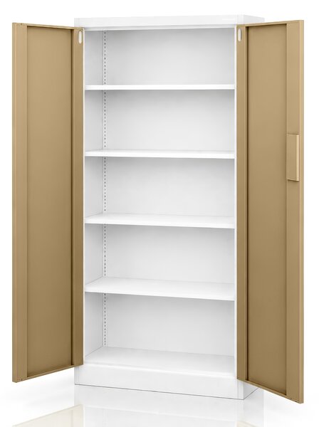 Biurowa szafa metalowa z zamkiem na szyfr biała / orzech: Eco Design DANIEL, 900 x 1850 x 400 mm