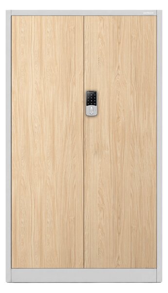 Biurowa szafa metalowa z zamkiem na szyfr szara / dąb sonoma: Eco Design DANIEL, 900 x 1850 x 400 mm