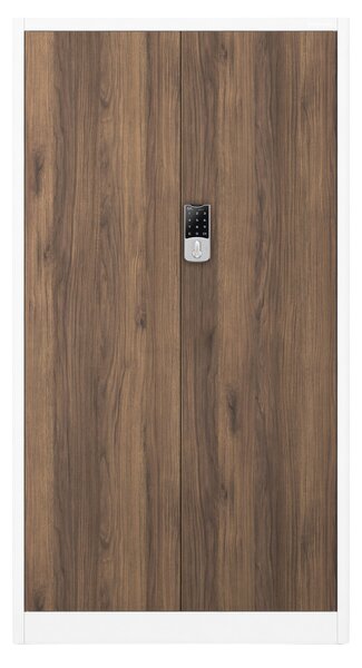 Biurowa szafa metalowa z zamkiem na szyfr biała / orzech: Eco Design DANIEL, 900 x 1850 x 400 mm