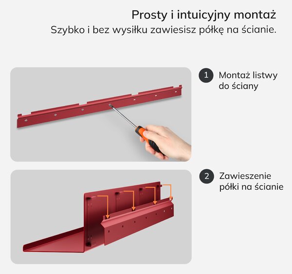 Półka wisząca metalowa czerwona, 1200 mm: JOANNE Modern