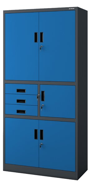 Biurowa szafa metalowa z sejfem antracytowo-niebieska: FILIP II, 900 x 1850 x 400 mm