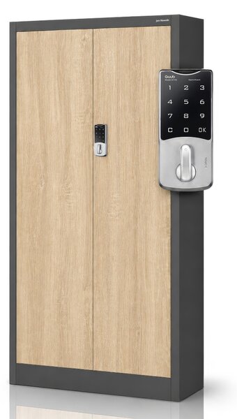 Biurowa szafa metalowa z zamkiem na szyfr antracytowa / dąb sonoma: Eco Design DANIEL, 900 x 1850 x 400 mm