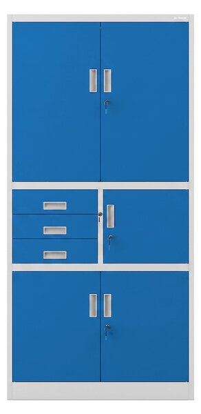 Biurowa szafa metalowa z sejfem szaro-niebieska: FILIP II, 900 x 1850 x 400 mm