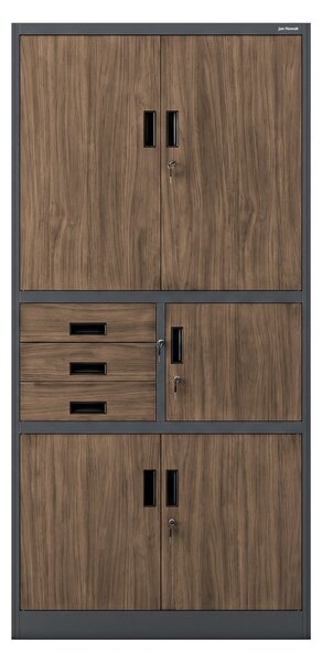 Biurowa szafa metalowa z sejfem antracytowa / orzech: Eco Design FILIP II, 900 x 1850 x 400 mm