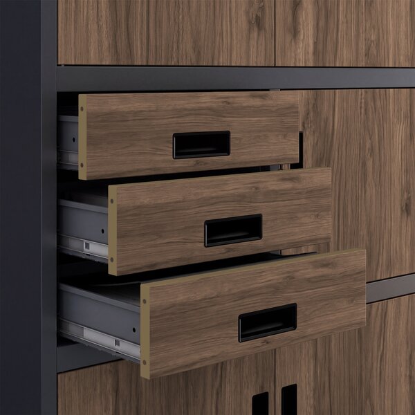Biurowa szafa metalowa z sejfem antracytowa / orzech: Eco Design FILIP II, 900 x 1850 x 400 mm