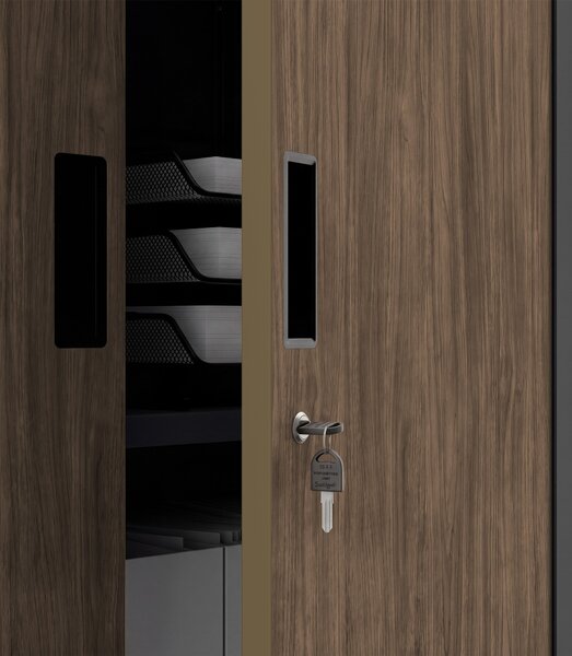 Biurowa szafa metalowa z sejfem antracytowa / orzech: Eco Design FILIP II, 900 x 1850 x 400 mm