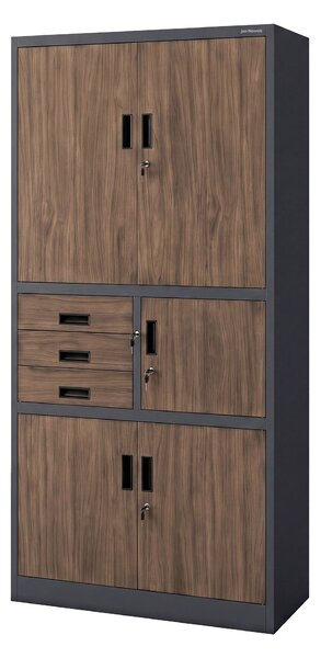 Biurowa szafa metalowa z sejfem antracytowa / orzech: Eco Design FILIP II, 900 x 1850 x 400 mm