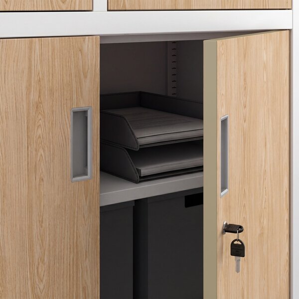 Biurowa szafa metalowa z sejfem biała / dąb sonoma: Eco Design FILIP II, 900 x 1850 x 400 mm