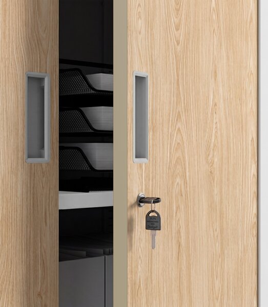 Biurowa szafa metalowa z sejfem biała / dąb sonoma: Eco Design FILIP II, 900 x 1850 x 400 mm