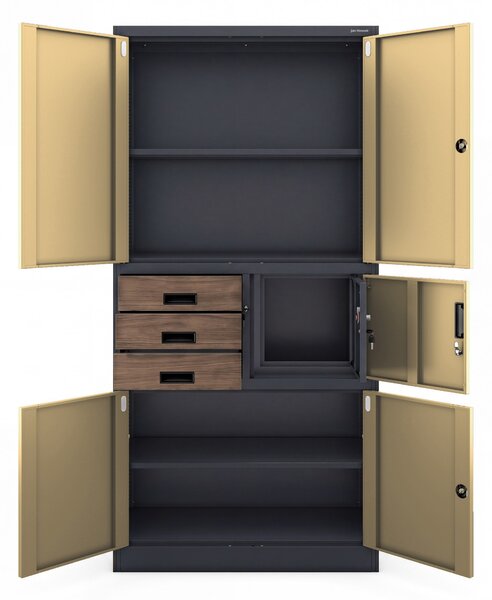 Biurowa szafa metalowa z sejfem antracytowa / orzech: Eco Design FILIP II, 900 x 1850 x 400 mm