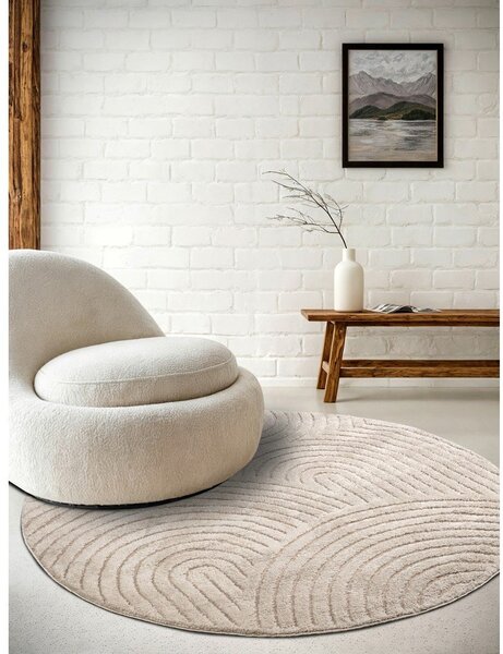 Beżowy okrągły dywan ø 160 cm Panglao New York Taupe – Elle Decoration
