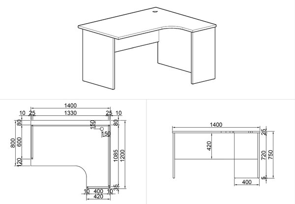 Biurko ergonomiczne MIRELLI A+, prawe, biały/dąb sonoma