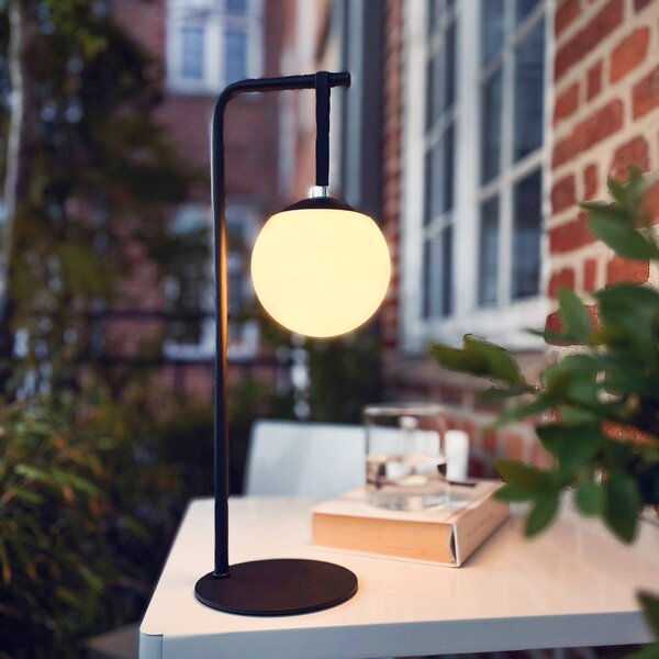 Dyberg Larsen Lampa dekoracyjna LED na akumulator Odin, czarno-biała, IP44 możliwość ściemniania, czarny, tworzywo sztuczne, nowoczesny