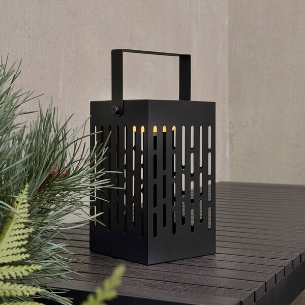 Dyberg Larsen Latarnia solarna LED Luma, czarna, 20 cm, IP44 możliwość ściemniania, czarny, metal, nowoczesny