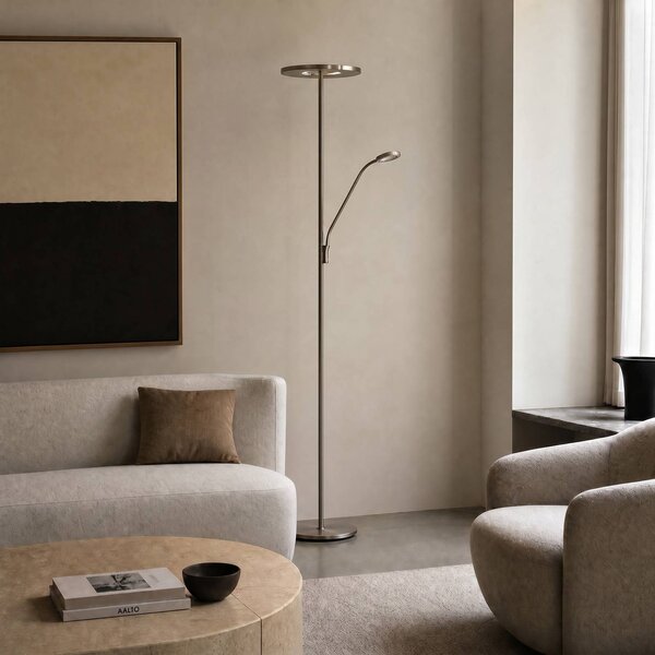 Lampa stojąca LED Raymond Lucande, możliwość ściemniania, aluminiowy / szary / cynkowy, salon / jadalnia, metal, nowoczesny