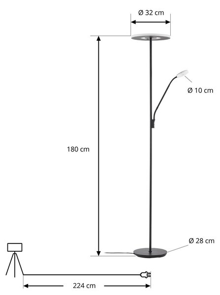 Lampa stojąca LED Raymond Lucande, możliwość ściemniania, czarny, salon / jadalnia, metal, nowoczesny