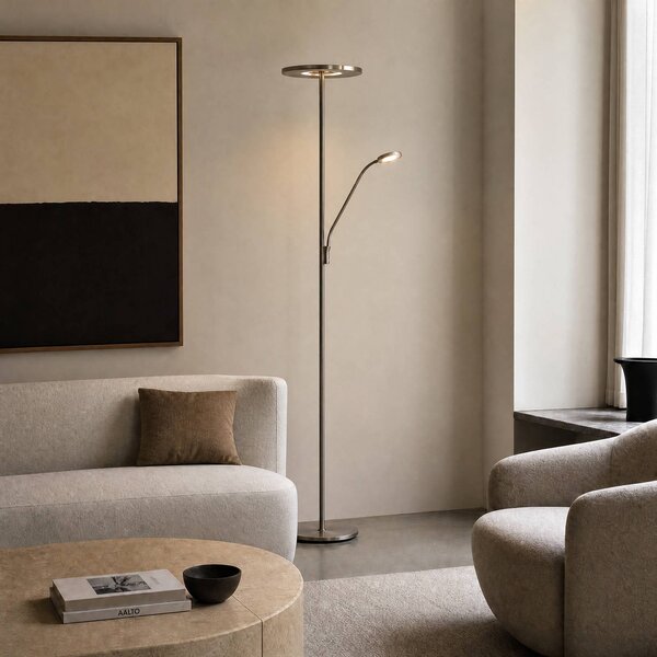 Lampa stojąca LED Raymond Lucande, możliwość ściemniania, aluminiowy / szary / cynkowy, salon / jadalnia, metal, nowoczesny