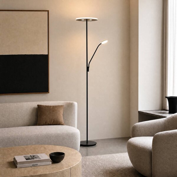 Lampa stojąca LED Raymond Lucande, możliwość ściemniania, czarny, salon / jadalnia, metal, nowoczesny