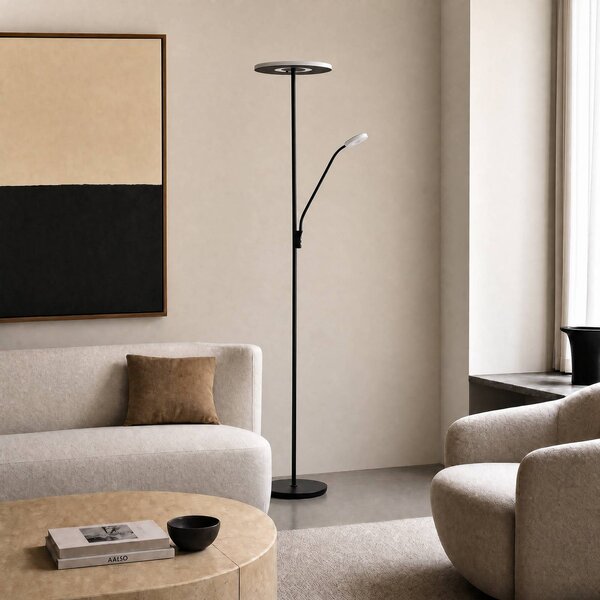 Lampa stojąca LED Raymond Lucande, możliwość ściemniania, czarny, salon / jadalnia, metal, nowoczesny