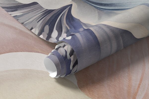 Fototapety Delikatne kwiaty w pastelowych odcieniach różu, błękitu i żółci z zielonymi liśćmi na jasnym tle, Fototapety Akwarele, w09898 : Uwalls.pl