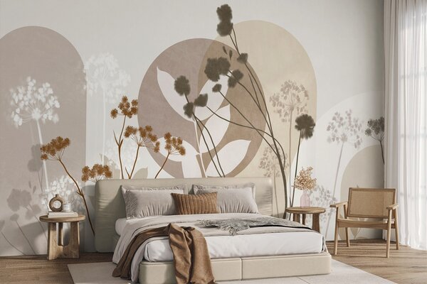 Fototapety Botaniczna i minimalistyczna kompozycja z suszonych kwiatów i liści z, Fototapety 3D, Fototapety 3d Kwiaty, w09906 : Uwalls.pl