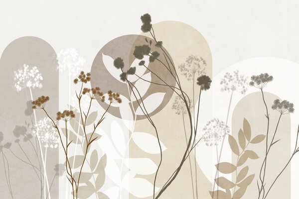 Fototapety Botaniczna i minimalistyczna kompozycja z suszonych kwiatów i liści z, Fototapety 3D, Fototapety 3d Kwiaty, w09906 : Uwalls.pl