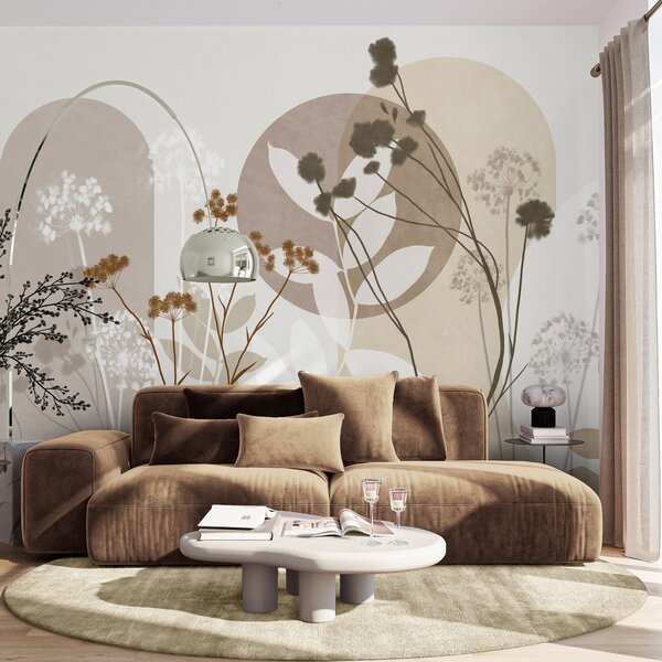 Fototapety Botaniczna i minimalistyczna kompozycja z suszonych kwiatów i liści z, Fototapety 3D, Fototapety 3d Kwiaty, w09906 : Uwalls.pl