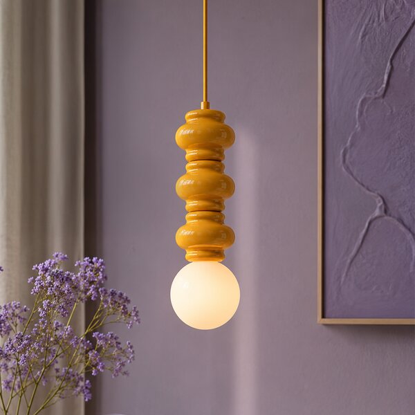 Retrowawa lampa wisząca musztardowożółta z matowym szkłem - Fedde