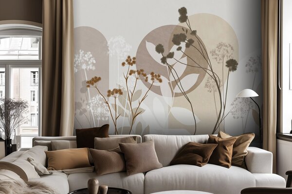 Fototapety Botaniczna i minimalistyczna kompozycja z suszonych kwiatów i liści z, Fototapety 3D, Fototapety 3d Kwiaty, w09906 : Uwalls.pl