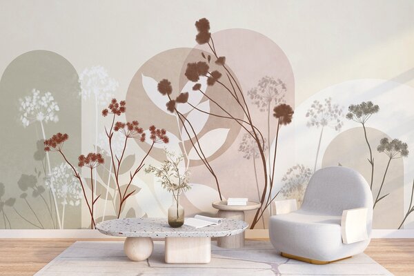 Fototapety Botaniczna i minimalistyczna kompozycja z suszonych kwiatów i liści z, Fototapety 3D, Fototapety 3d Kwiaty, w09906v1 : Uwalls.pl