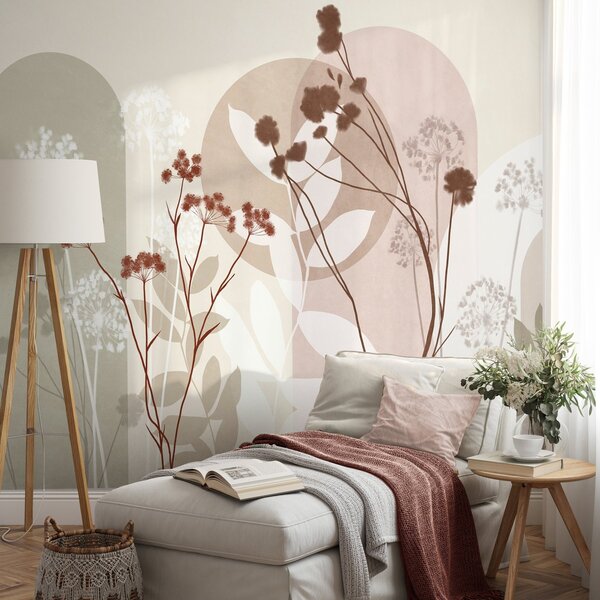Fototapety Botaniczna i minimalistyczna kompozycja z suszonych kwiatów i liści z, Fototapety 3D, Fototapety 3d Kwiaty, w09906v1 : Uwalls.pl